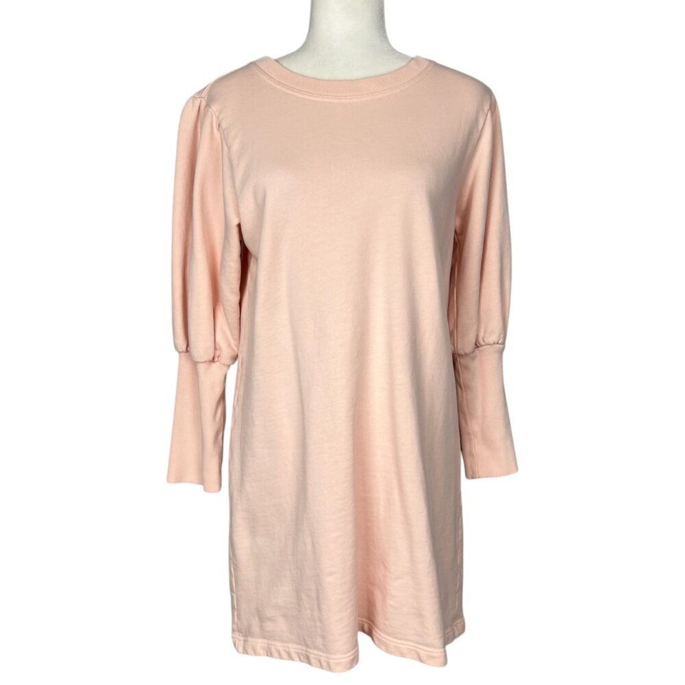 J Crew Womens Original Cotton Terry Puff Sleeve Sweatshirt Dress Pale Pink XS